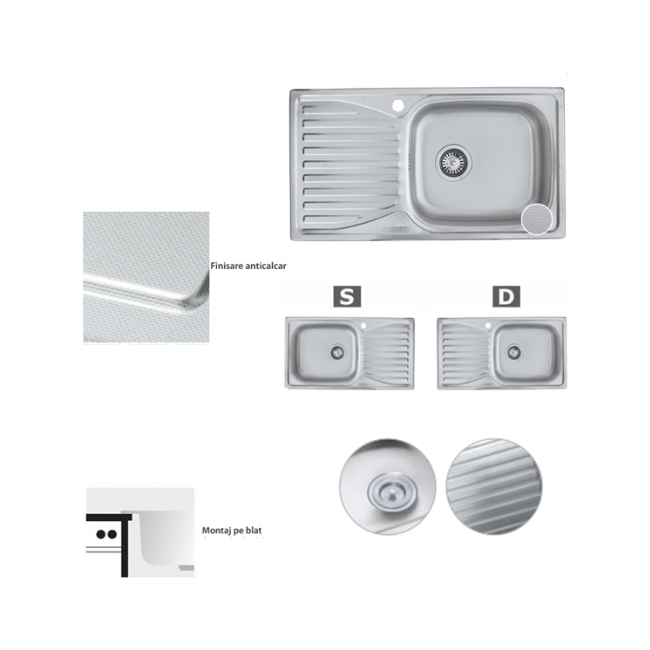 Chiuveta inox pentru blat 43.5x78cm Anticalcar FREDDO SN9022