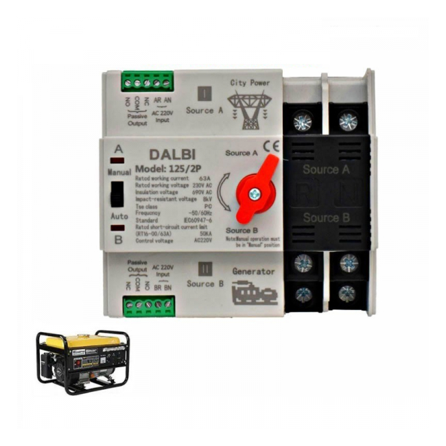 Comutator Automat de Transfer Generator Retea ATS 2P 230V AC/63A 5A054 XXM