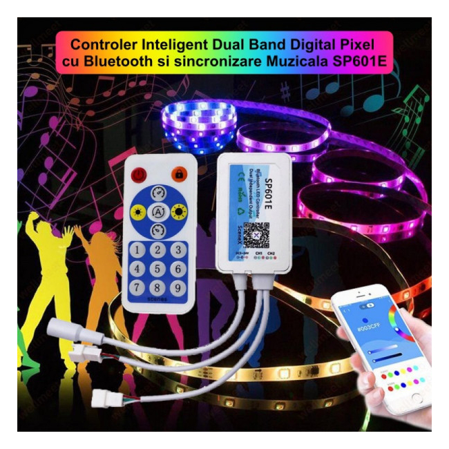 Controler pentru Banda LED Pixel 2CH Bluetooth SP601E 18A109 XXM