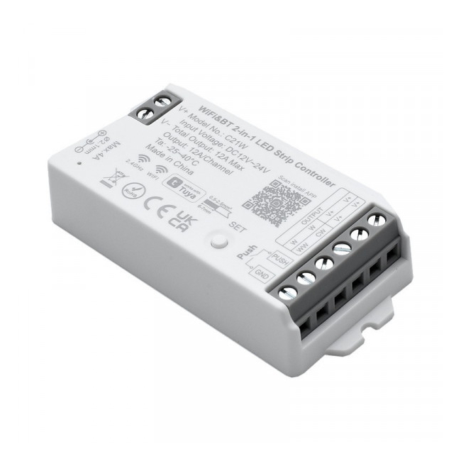 Controler WiFi si Bluetooth Tuya Banda LED de 12–24V Monocolor si CCT C21W 18A222 XMM