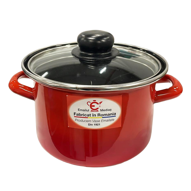 Cratita Adanca Emailata Rosie Capac Sticla 16cm S317 CNN52406