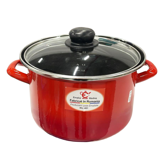 Cratita Adanca Emailata Rosie Capac Sticla 20cm S317 CNN52405