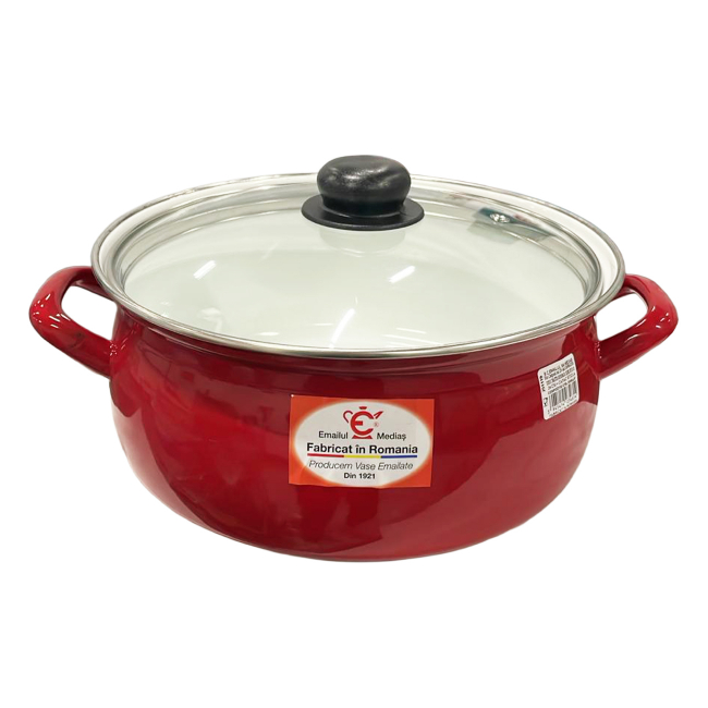 Cratita Bombata Rosie cu bordura Emailata capac sticla 24cm S3213 CNN52396