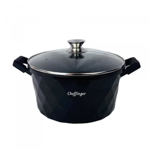 Cratita Cheffinger CF-DIAC24S interior marmorat si capac 24cm