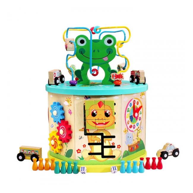 Cub educativ Copii lemn 10in1 Broscuta cu masinute si joc pescuit MUT0017 CWT