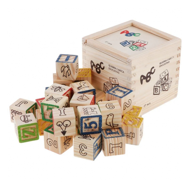 Cuburi din lemn cu litere si cifre copii ABC/123 27 de cuburi CWT