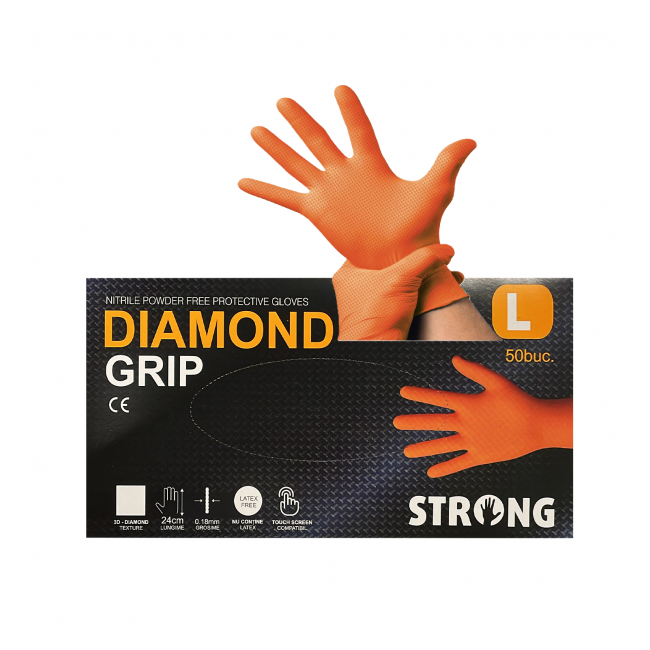 Cutie 50 Manusi Diamond Nitril Nepudrate Portocaliu L CNN51501