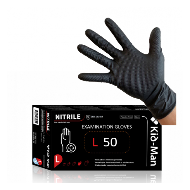 Cutie 50 Manusi negre de nitril grip N50 nepudrate Kid-Man Mar. L DNC63557