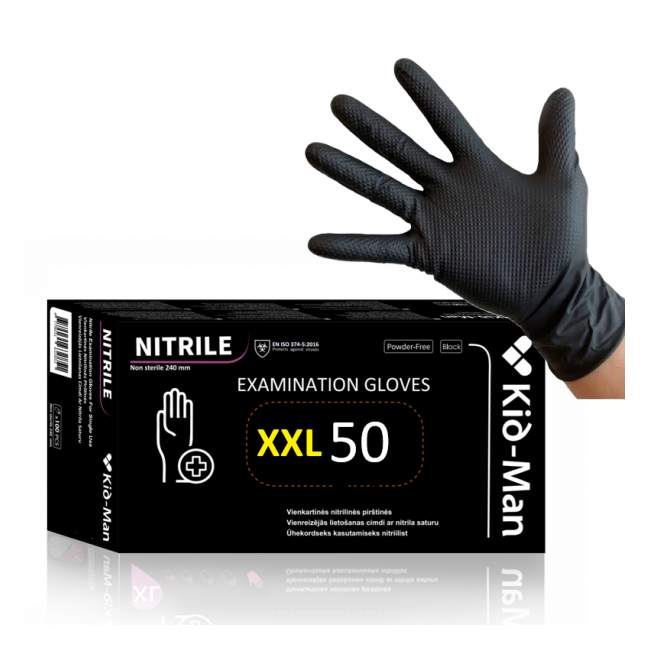 Cutie 50 Manusi negre de nitril grip N50 nepudrate Kid-Man XXL DNC63558