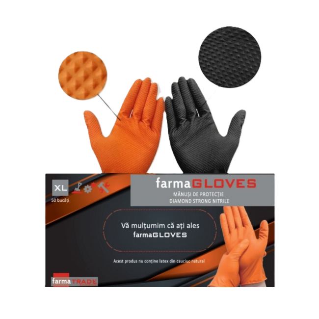 Cutie 50 Manusi nitril mecanic Diamond Strong Nitrile Orange XL CNN49553