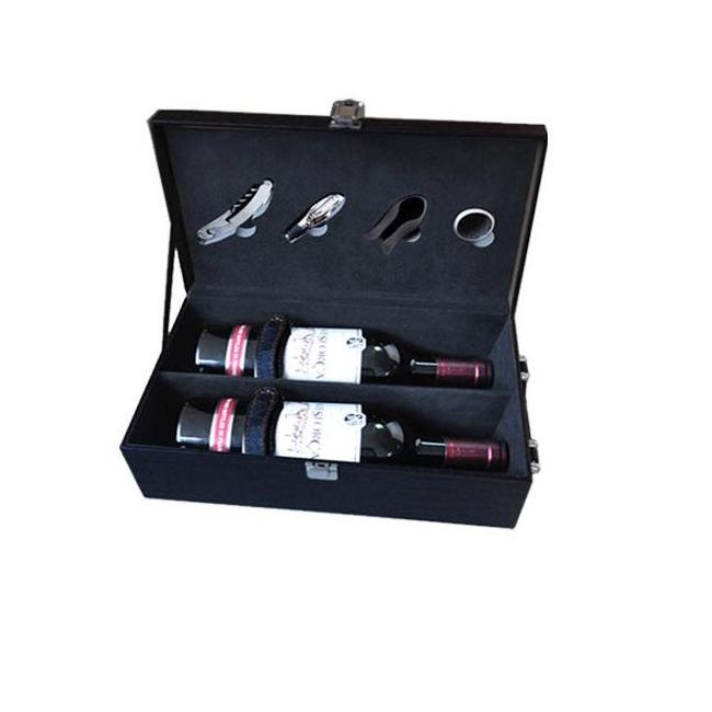Cutie Cadou din Piele Croco Pentru 2 Sticle Vin cu 4 Accesorii