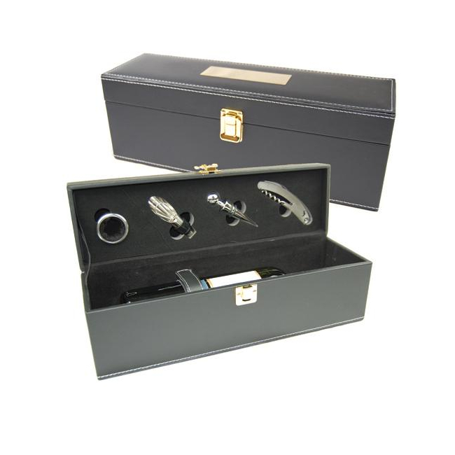 Cutie Cadou din Piele Pentru Sticla Vin cu 4 Accesorii