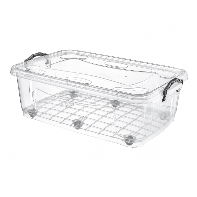 Cutie transparenta pentru depozitare cu roti si capac 30l Grunberg TP483