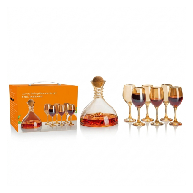 Decantor Vin cu Capac 1.45L 6 Pahare 325ml Sticla Lemn Wei A16505 DNC68087