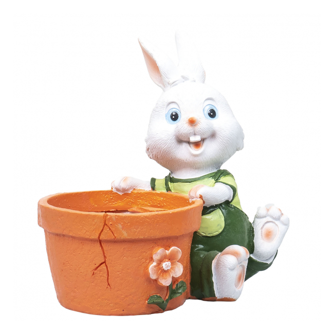 Decoratiune gradina din rasina iepure cu ghiveci pentru flori 17cm Zilan ZTS8076