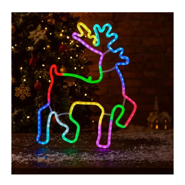 Decoratiune Ren Craciun Luminos LED Multicolor 50x35cm Priza NMG