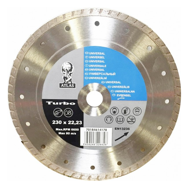 Disc debitat materiale constructie diamantat Atlas Turbo 230x22.23mm