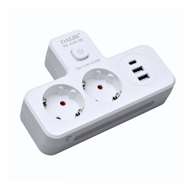 Dublu Stecher Multifunctional cu 2x USB 20W si Lumina de Veghe 14F024 XXM