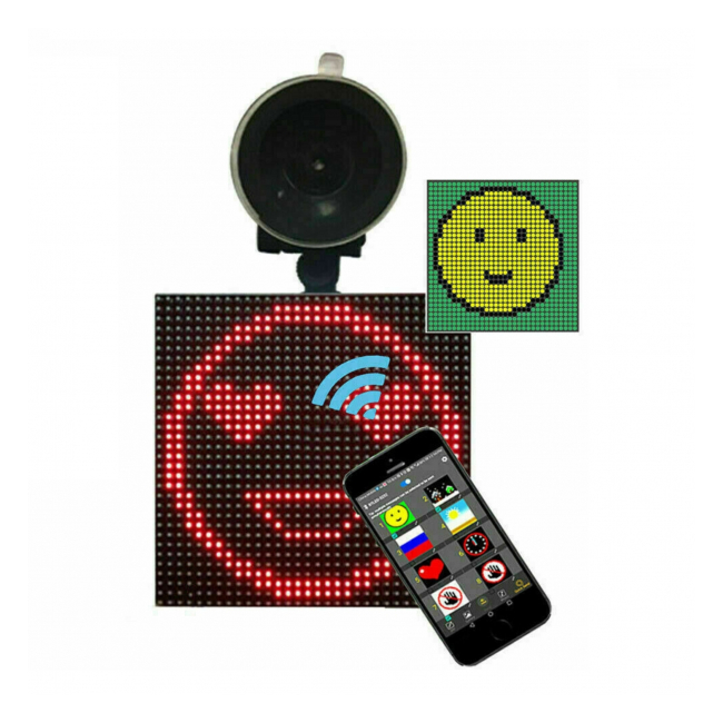 Ecran LED Emoticon Auto Afisaj Live Bluetooth 13x13cm 1024P USB 79-142