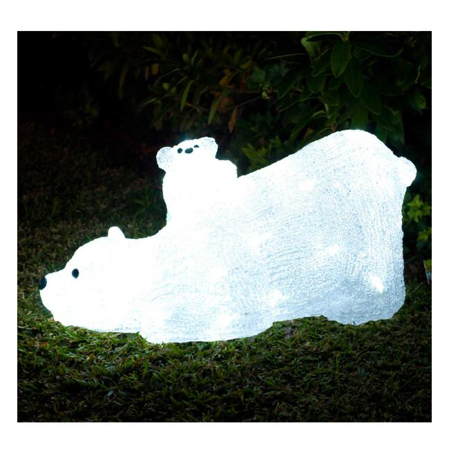 Figurina Luminoasa Craciun Urs Polar cu Pui 220V Acril LED 40cm 3164