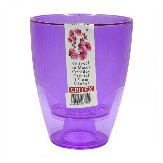 Ghiveci orhidee cu masca Auto irigare plastic tip cristal 13cm DIV.Culori DNC65103