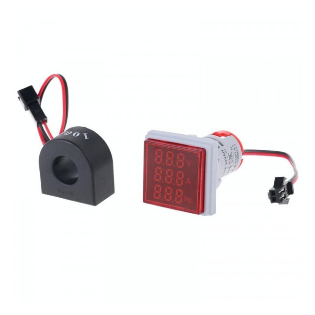 Indicator Digital 3in1 AC Voltmetru Ampermetru Frecventa Rosu 5C028 XXM
