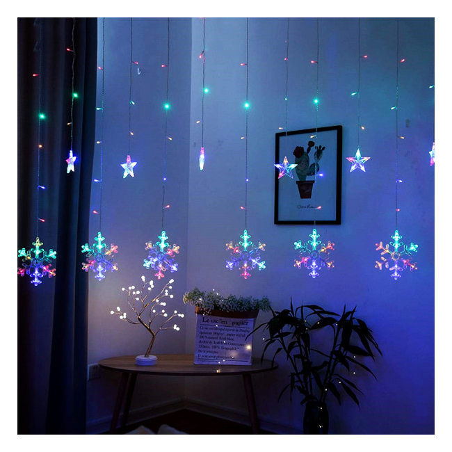 Instalatie Ghirlanda 6 Stele 6 Fulgi Nea Craciun LED Multicolor 3x1m TO707C