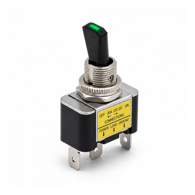 Intrerupator cu Maneta si LED Verde 12V 30A ON/OFF 3 Pini 6B080 XXM