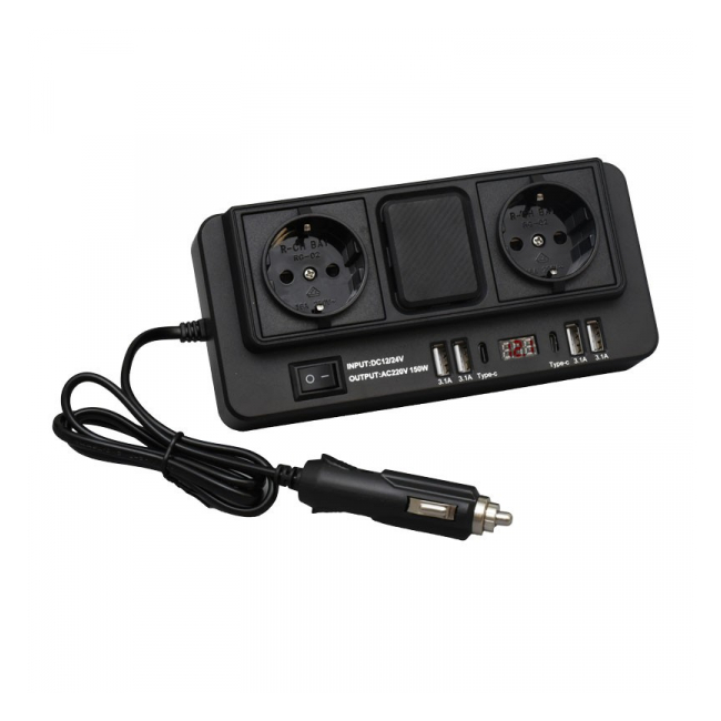 Invertor Auto de Tensiune 500W 12/24V DC la 2x220V AC 4xUSB 3.1 si 2xUSB Tip C 7C006 XXM