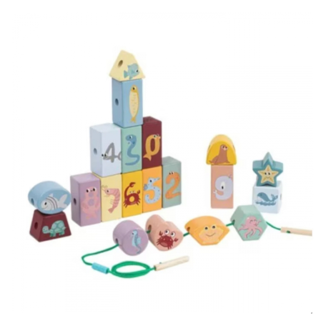 Joc 2in1 Cuburi de construit si snuruit Animale marine 21 piese Kabi 0115 CWT