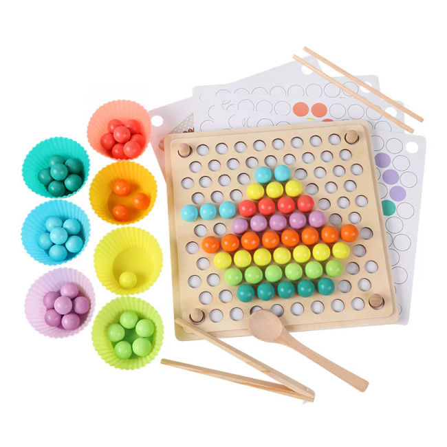 Joc de sortare si indemanare cu bile si bete multicolor din lemn 310338 CWT