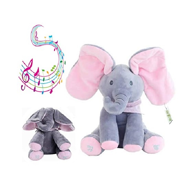 Jucarie Elefant Interactiv Plus 26cm Pick A Boo Cucu-Bau Roz