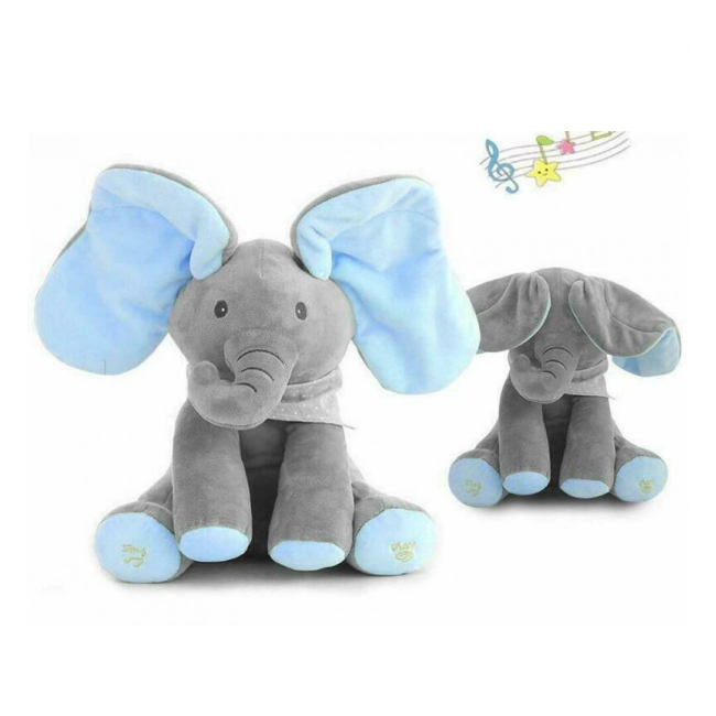 Jucarie Elefant Interactiv Plus 26cm Pick A Boo Cucu-Bau Bleu