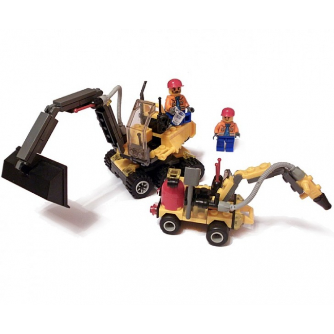 Jucarie tip lego Buldozer, Excavator si Muncitori City Work 6092