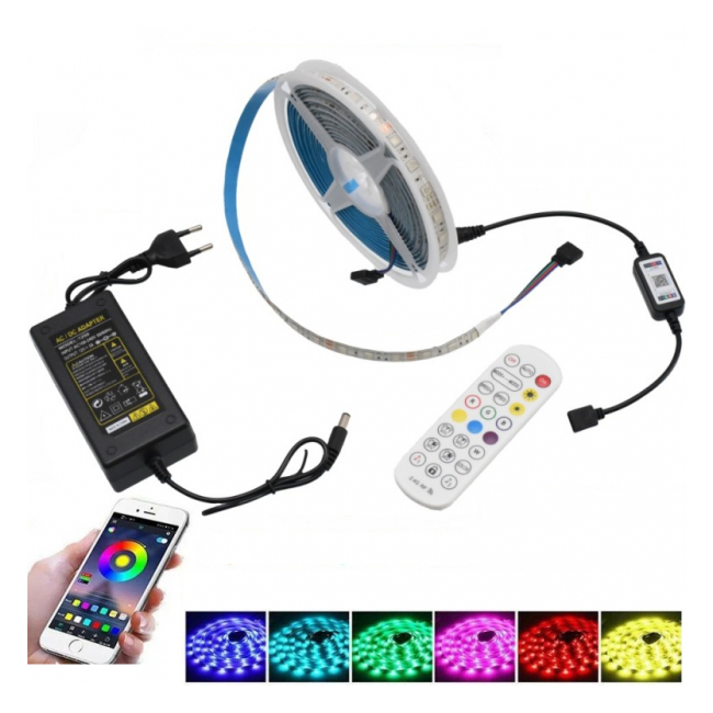 Kit Banda LED 5050 RGB IP65 5m IP65, Bluetooth, Telecomanda 18A142 XXM