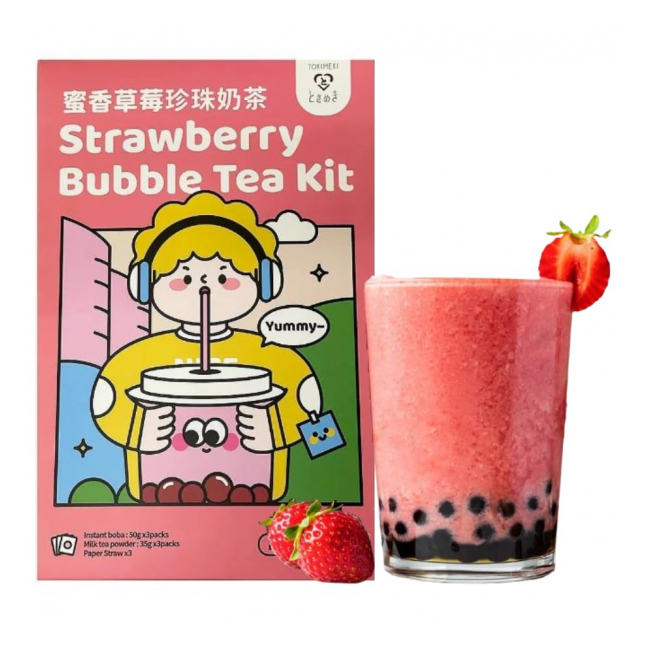 Kit Bubble Tea Tokimeki Perle Tapioca Boba Tea Capsuni 255g MLL