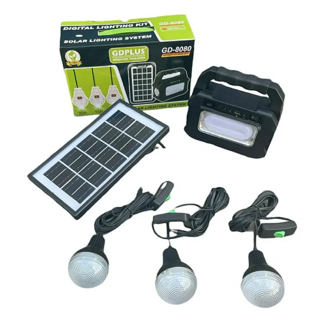 Kit cu Panou Solar Lanterna LED si 3 Becuri LED 6V4Ah GdPlus GD8080