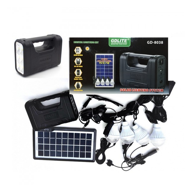 Kit cu Panou Solar, USB si Becuri LED, 6V4Ah GD8038