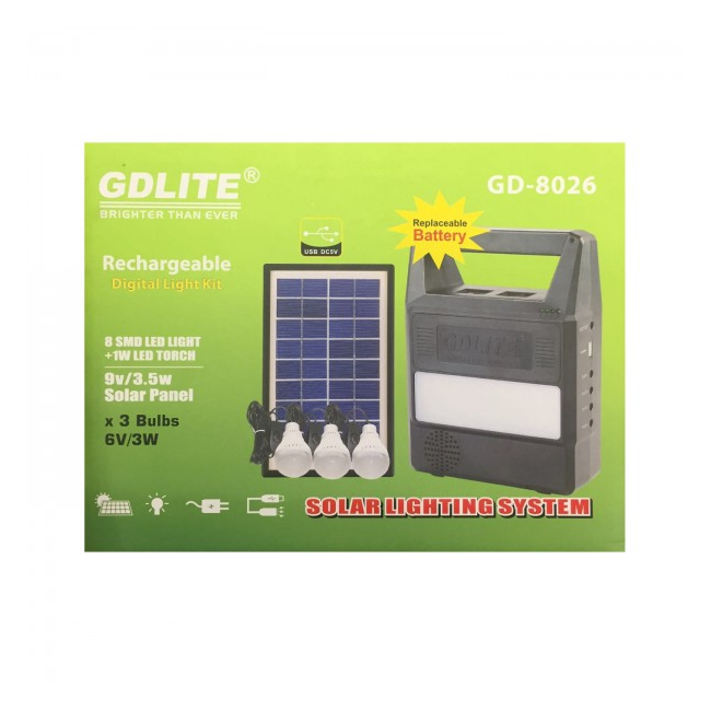 Kit Incarcator cu Panou Solar si 3 Becuri LED GdLite GD8026 6V4Ah