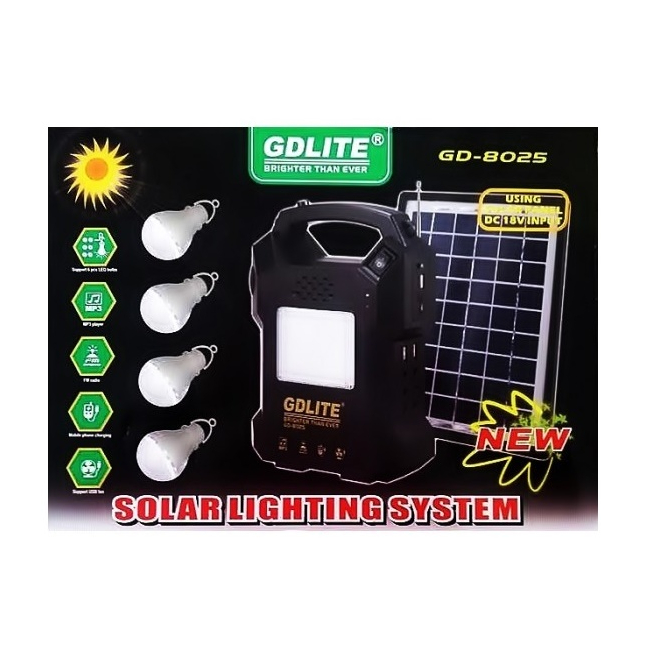 Kit Panou Solar 18W cu Lanterna, 4 Becuri si RadioFM Gdlite GD8025 12V4Ah