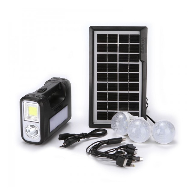 Kit Panou Solar Lanterna LED USB 3 Becuri, 6V 4Ah COB GdPlus GD8017