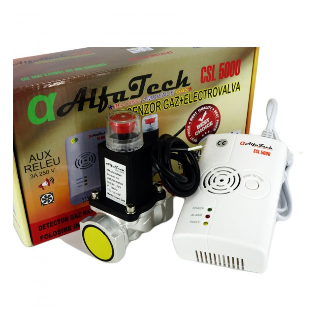 Kit Senzor Detector  Gaz cu Electrovalva AlfaTech CSL5000 3/4