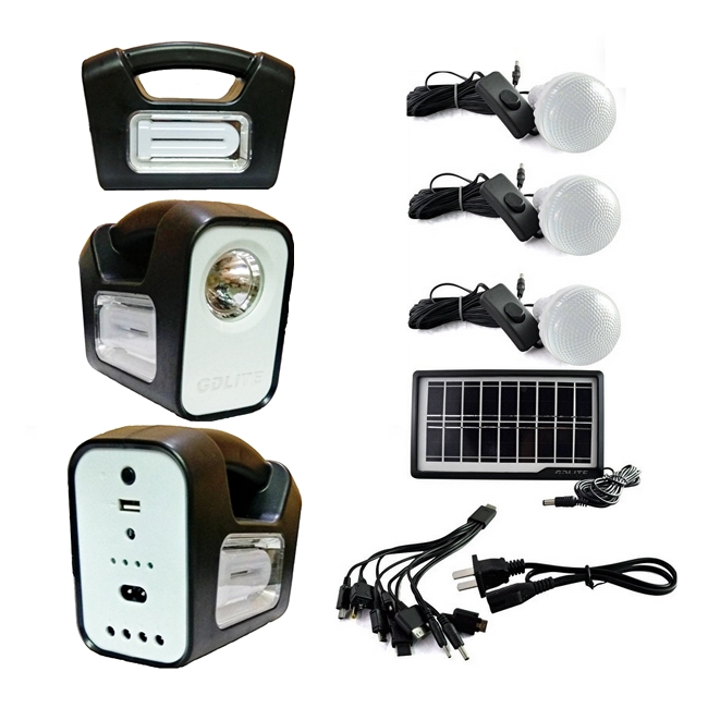 Kit Solar Lampa U, Lanterna LED 1W, USB, 3 Becuri, 6V 4Ah GDLite3 GD7