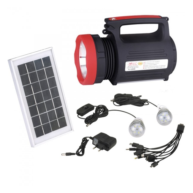 Kit Solar cu Lanterna LED 5W, 3 Becuri si Slot USB GSM YJ1902T