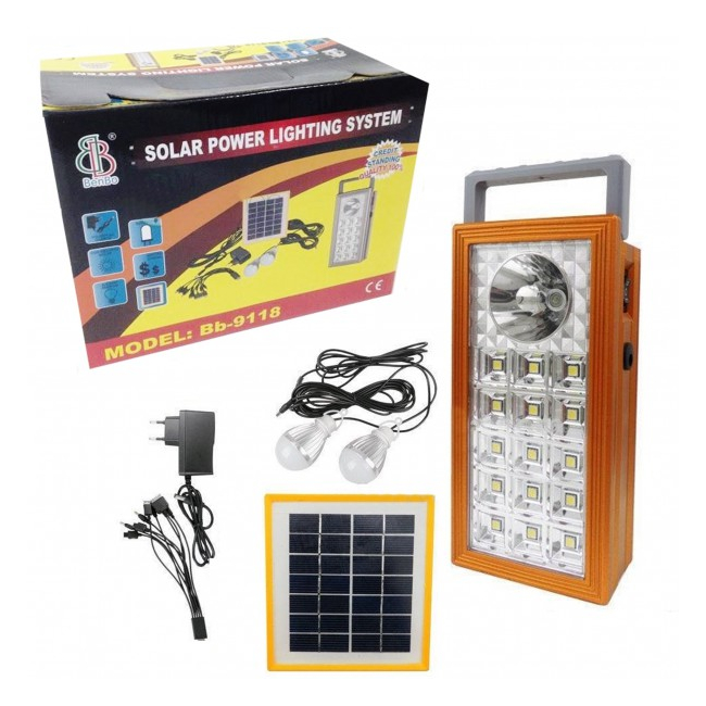 Kit Solar Lampa 1+15LED SMD, USB, 2 Becuri, 4V 2.5Ah BB9118