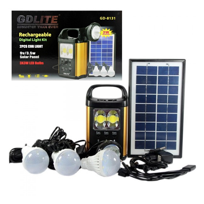 Kit Solar Lanterna COB LED 3W, USB, 3 Becuri, 6V 4Ah GDLite GD8131