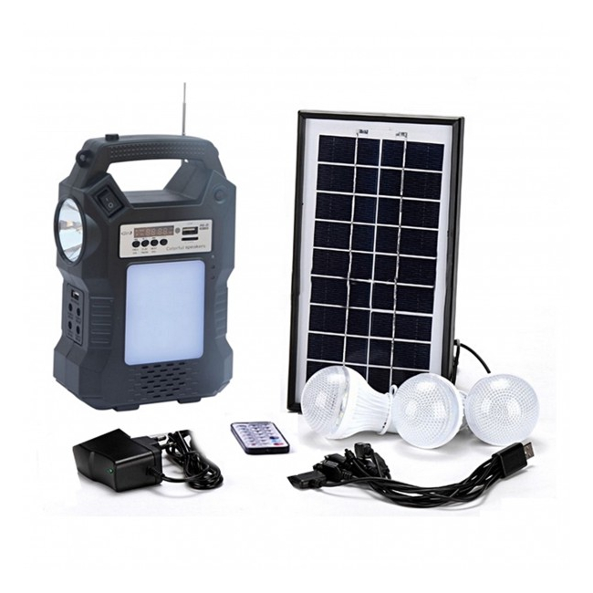 Kit Solar Lanterna LED cu Radio FM USB SD 3 Becuri 4V GDPLUS GD8060