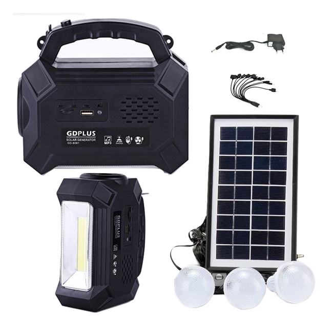 Kit Solar Lanterna LED Radio FM USB SD 3 Becuri 4V4Ah GDPlus GD8161