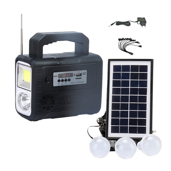 Kit Solar Lanterna LED Radio USB Becuri 6V4Ah GDPLUS GD8028COB Premium