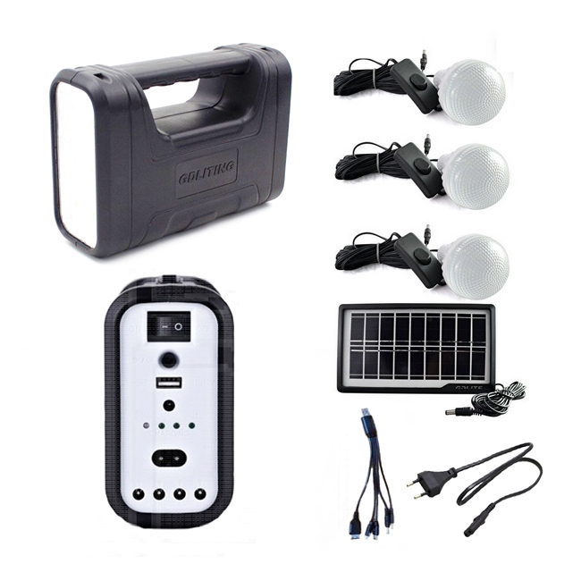 Kit Solar Lanterna LED, USB, 3 Becuri, 6V 4Ah GDLite GD8017C